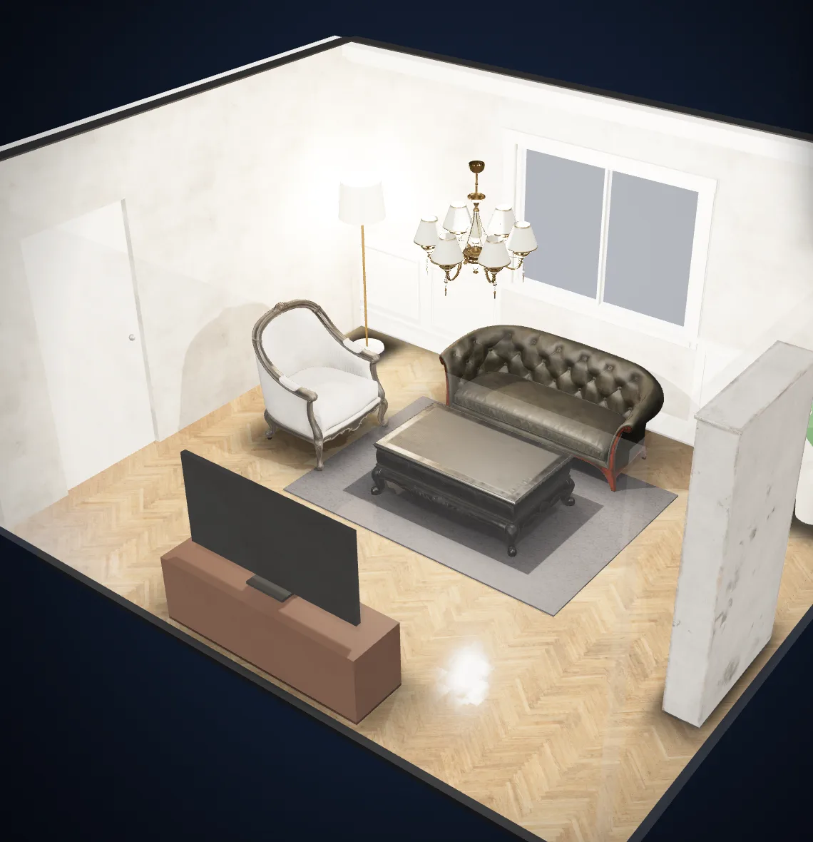 A living room designed in Roomcraft in the Classic style